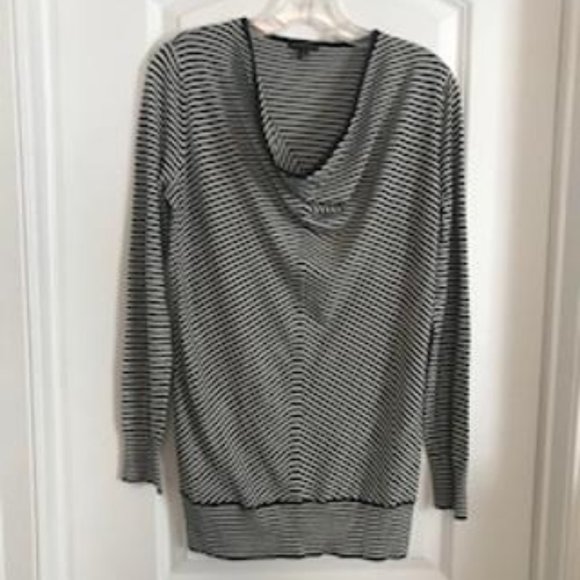 NWT Ann Taylor Black & White Striped Long Sleeve Sweater with Drapey Neckline - Picture 1 of 5